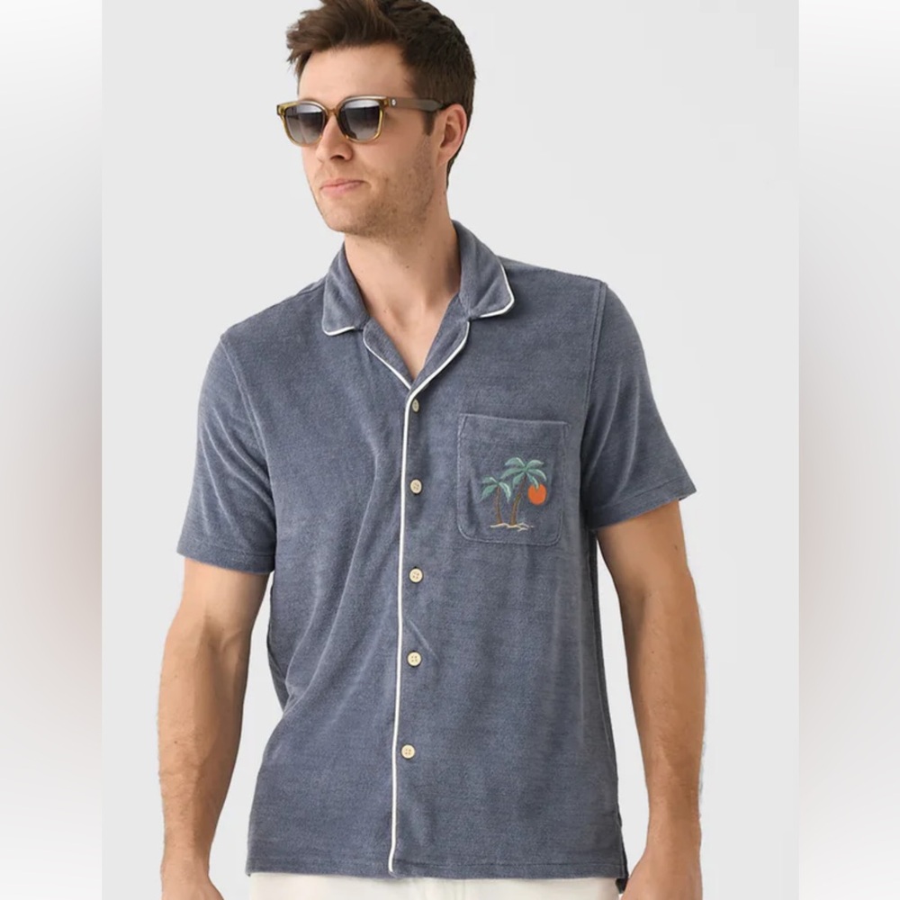 New Faherty Men’s Short Sleeve Summer  Cabana Towel Terry Shirt Size: Small